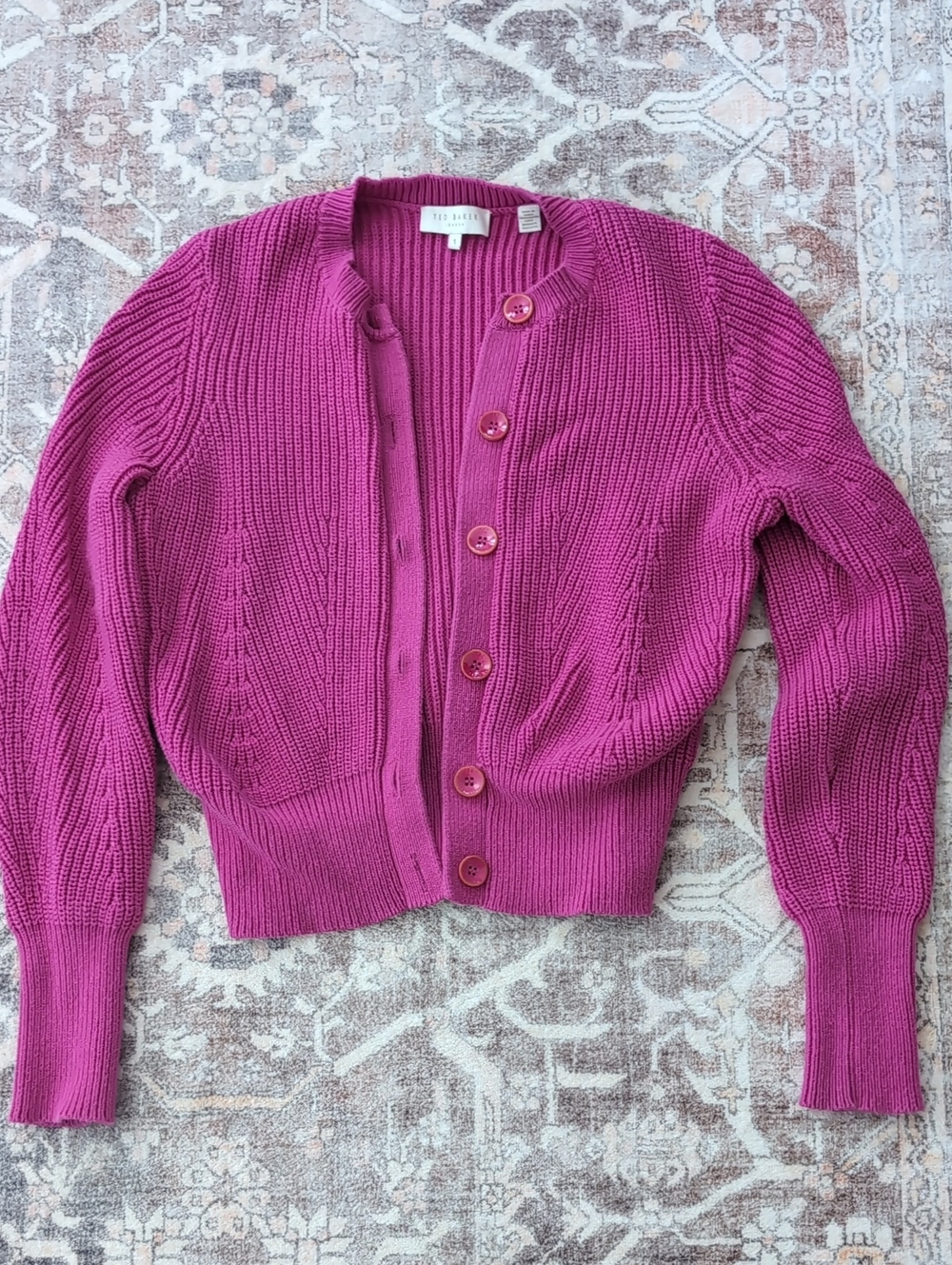 Ted Baker Magenta Button-Front Knit Cardigan